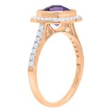 10K Rose Gold 7 MM Cushion Amethyst & Round White Diamond Ladies Bridal Halo Engagement Ring