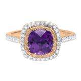 10K Rose Gold 7 MM Cushion Amethyst & Round White Diamond Ladies Bridal Halo Engagement Ring