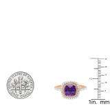 10K Rose Gold 7 MM Cushion Amethyst & Round White Diamond Ladies Bridal Halo Engagement Ring