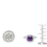 10K White Gold 7 MM Cushion Amethyst & Round White Diamond Ladies Bridal Halo Engagement Ring