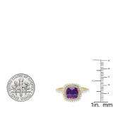 10K Yellow Gold 7 MM Cushion Amethyst & Round White Diamond Ladies Bridal Halo Engagement Ring