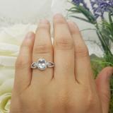 Sterling Silver 7X5 MM Oval Aquamarine & Round White Diamond Bridal Halo Engagement Ring