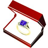 10K Yellow Gold 6 MM Princess Amethyst & Round Diamond Ladies Halo Style Bridal Engagement Ring