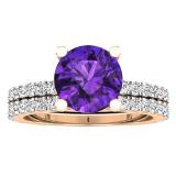 10K Rose Gold 7 MM Round Amethyst & White Diamond Ladies Bridal Engagement Ring Sets