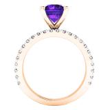 10K Rose Gold 7 MM Round Amethyst & White Diamond Ladies Bridal Engagement Ring Sets