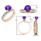 10K Rose Gold 7 MM Round Amethyst & White Diamond Ladies Bridal Engagement Ring Sets