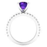 10K White Gold 7 MM Round Amethyst & White Diamond Ladies Bridal Engagement Ring Sets