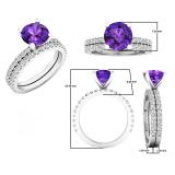 10K White Gold 7 MM Round Amethyst & White Diamond Ladies Bridal Engagement Ring Sets
