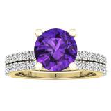 10K Yellow Gold 7 MM Round Amethyst & White Diamond Ladies Bridal Engagement Ring Sets