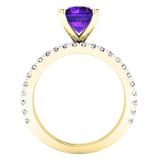 10K Yellow Gold 7 MM Round Amethyst & White Diamond Ladies Bridal Engagement Ring Sets