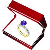 10K Yellow Gold 7 MM Round Amethyst & White Diamond Ladies Bridal Engagement Ring Sets