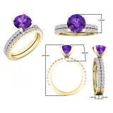 10K Yellow Gold 7 MM Round Amethyst & White Diamond Ladies Bridal Engagement Ring Sets