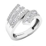 0.85 Carat (ctw) 10K White Gold Baguette & Round Diamond Ladies Bypass Right Hand Band