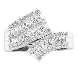 0.85 Carat (ctw) 10K White Gold Baguette & Round Diamond Ladies Bypass Right Hand Band