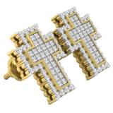 0.50 Carat (ctw) 10K Yellow Gold Round White Diamond Ladies Cross Stud Earrings 1/2 CT