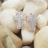 0.50 Carat (ctw) 18K Rose Gold Round White Diamond Ladies Cross Stud Earrings 1/2 CT