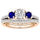 10K Rose Gold 5.5 MM Round White SapphireBlue Sapphire & Diamond Ladies Engagement Ring Set