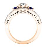 10K Rose Gold 5.5 MM Round White SapphireBlue Sapphire & Diamond Ladies Engagement Ring Set