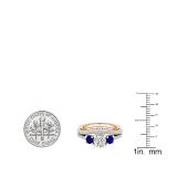 10K Rose Gold 5.5 MM Round White SapphireBlue Sapphire & Diamond Ladies Engagement Ring Set