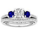 10K White Gold 5.5 MM Round White SapphireBlue Sapphire & Diamond Ladies Engagement Ring Set