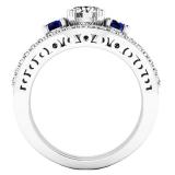 10K White Gold 5.5 MM Round White SapphireBlue Sapphire & Diamond Ladies Engagement Ring Set