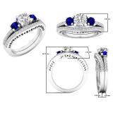 10K White Gold 5.5 MM Round White SapphireBlue Sapphire & Diamond Ladies Engagement Ring Set