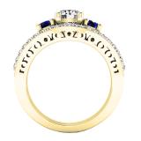 10K Yellow Gold 5.5 MM Round White SapphireBlue Sapphire & Diamond Ladies Engagement Ring Set