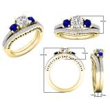 10K Yellow Gold 5.5 MM Round White SapphireBlue Sapphire & Diamond Ladies Engagement Ring Set