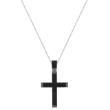 1.00 Carat (ctw) Black Rhodium Plated Sterling Silver Round Black Diamond Ladies Cross Pendant