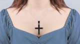1.00 Carat (ctw) Black Rhodium Plated Sterling Silver Round Black Diamond Ladies Cross Pendant