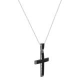 1.00 Carat (ctw) Black Rhodium Plated Sterling Silver Round Black Diamond Ladies Cross Pendant