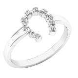 0.05 Carat (ctw) Sterling Silver Round White Diamond Ladies Horseshoe Engagement Ring
