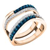 0.90 Carat (ctw) 10K Rose Gold Round White & Blue Diamond Ladies Wedding Band Guard Double Ring