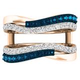 0.90 Carat (ctw) 10K Rose Gold Round White & Blue Diamond Ladies Wedding Band Guard Double Ring