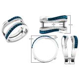 0.90 Carat (ctw) 14K White Gold Round White & Blue Diamond Ladies Wedding Band Guard Double Ring