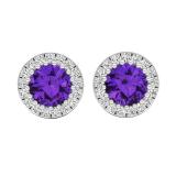 10K White Gold 5 MM Each Round Amethyst & White Diamond Ladies Halo Stud Earrings