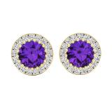 10K Yellow Gold 5 MM Each Round Amethyst & White Diamond Ladies Halo Stud Earrings