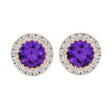 18K Rose Gold 5 MM Each Round Amethyst & White Diamond Ladies Halo Stud Earrings