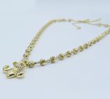 0.07 Carat (ctw) 10K White & Yellow Gold Round White Diamond Ladies Fleur De Lis Necklace