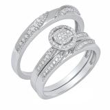0.30 Carat (ctw) Sterling Silver Round Diamond Men & Women Engagement Ring Trio Set 1/4 CT