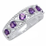 Sterling Silver Round Amethyst Bridal Engagement Ring