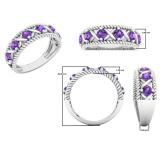 Sterling Silver Round Amethyst Bridal Engagement Ring