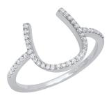 0.15 Carat (ctw) 10K White Gold Round White Diamond Ladies Horseshoe Engagement Ring
