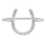 0.15 Carat (ctw) 10K White Gold Round White Diamond Ladies Horseshoe Engagement Ring