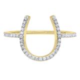 0.15 Carat (ctw) 10K Yellow Gold Round White Diamond Ladies Horseshoe Engagement Ring