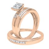 0.60 Carat (ctw) 10K Rose Gold Round White Diamond Men & Women's Ring Trio Set