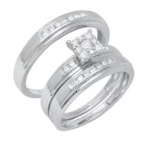 0.60 Carat (ctw) 10K White Gold Round White Diamond Men & Women's Ring Trio Set