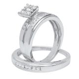0.60 Carat (ctw) 10K White Gold Round White Diamond Men & Women's Ring Trio Set