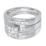 0.60 Carat (ctw) 10K White Gold Round White Diamond Men & Women's Ring Trio Set