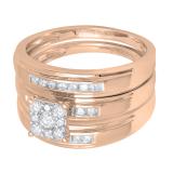 0.60 Carat (ctw) 18K Rose Gold Round White Diamond Men & Women's Ring Trio Set